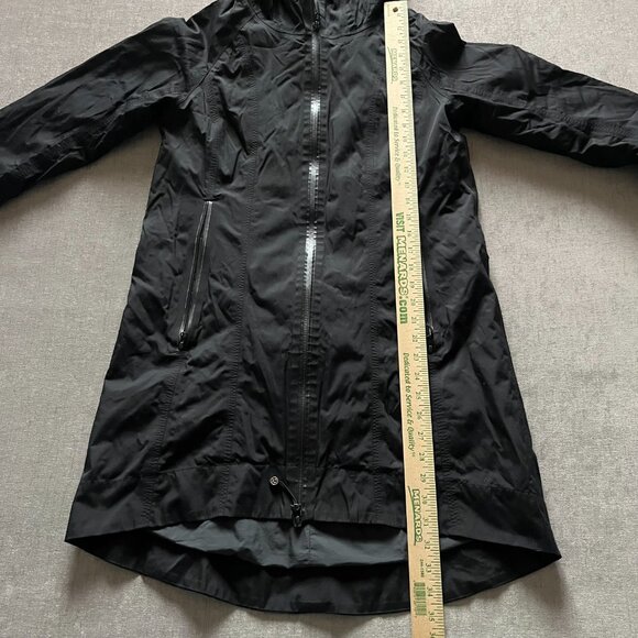 Lululemon Rain Jacket Coat Women Black Hooded Zip Up Long Length Windproof READ - Picture 12 of 14